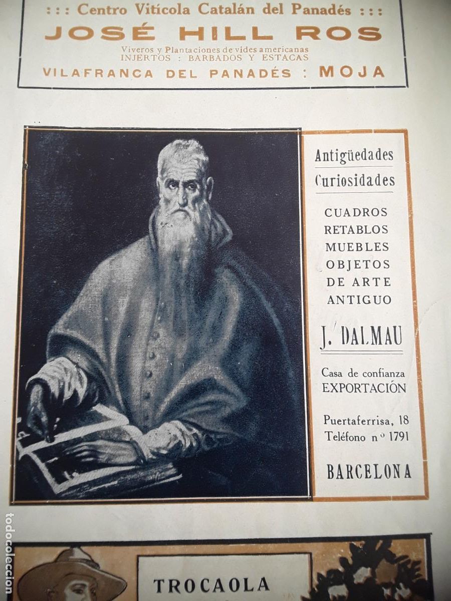 Collectionnisme d'affiches: ANTIGUEDADES CURIOSIDADES CUADROS MUEBLES OBJETOS ARTE J.DALMAU BARCELONA HOJA A&Ntilde;O 1914
