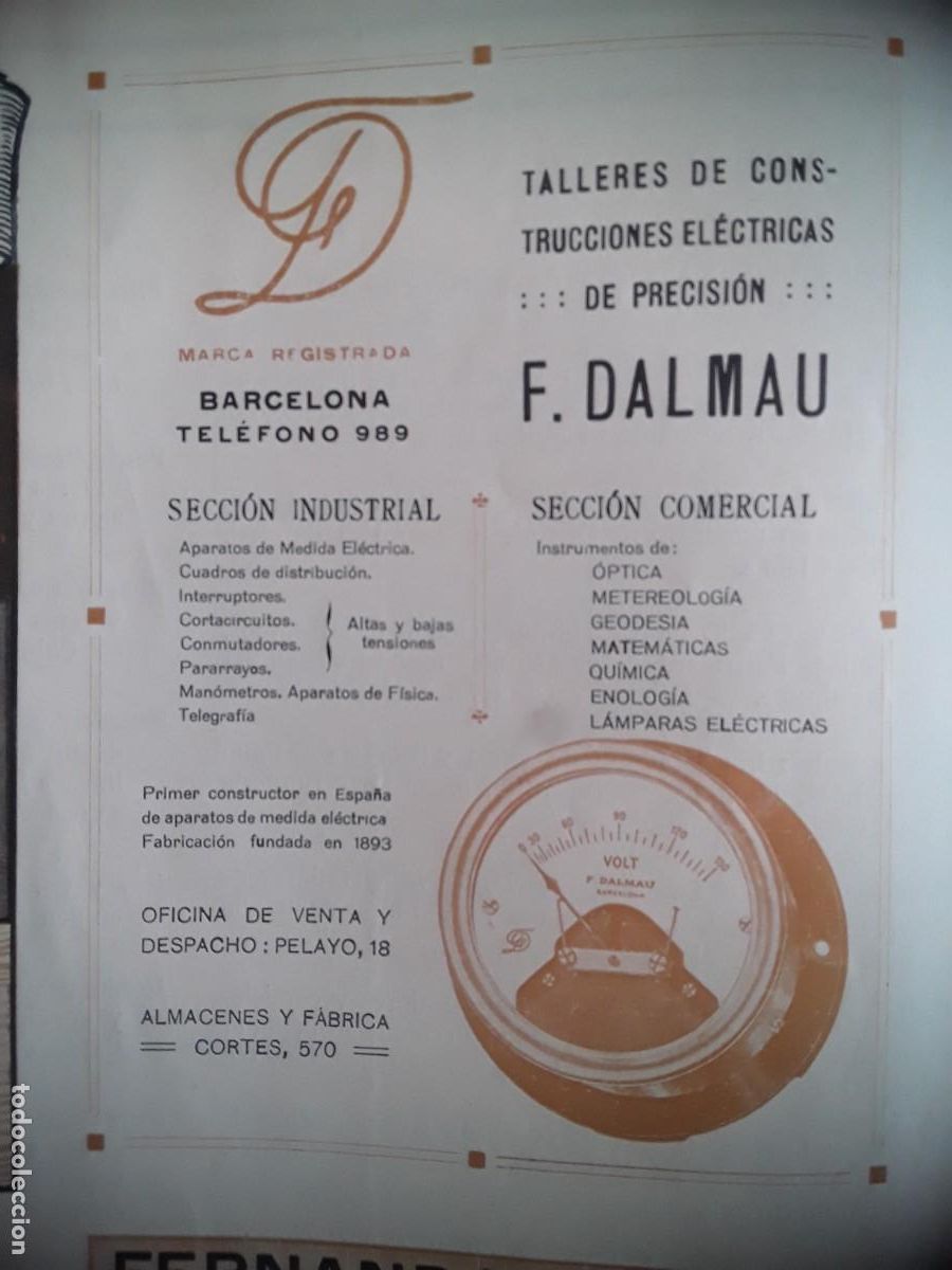 Colecionismo de cartazes: TALLERES DE CONSTRUCCIONES ELECTRICAS DE PRECISION F.DALMAU BARCELONA OPTICA GEODESIA HOJA A&Ntilde;O 1914