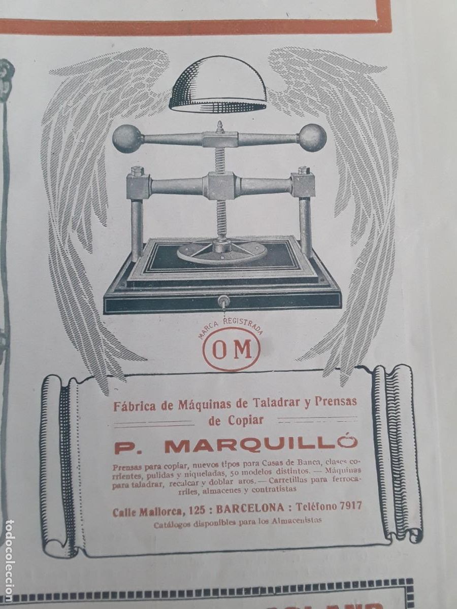 Colecionismo de cartazes: FABRICA MAQUINAS TALADRAR Y PRENSAS DE COPIAR P.MARQUILLO BARCELONA HOJA A&Ntilde;O 1914