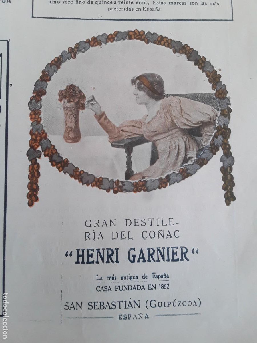 Colecionismo de cartazes: GRAN DESTILERIA DEL COGNAC HENRI GARNIER SAN SEBASTIAN GUIPUZCOA HOJA A&Ntilde;O 1914