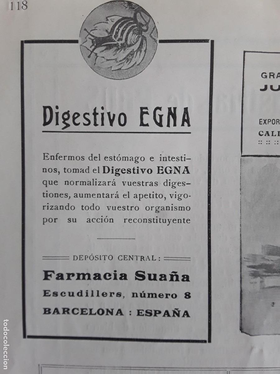 Coleccionismo de carteles: DIGESTIVO EGNA FARMACIA SUA&Ntilde;A BARCELONA ENFERMOS ESTOMAGO E INTESTINOS HOJA A&Ntilde;O 1914