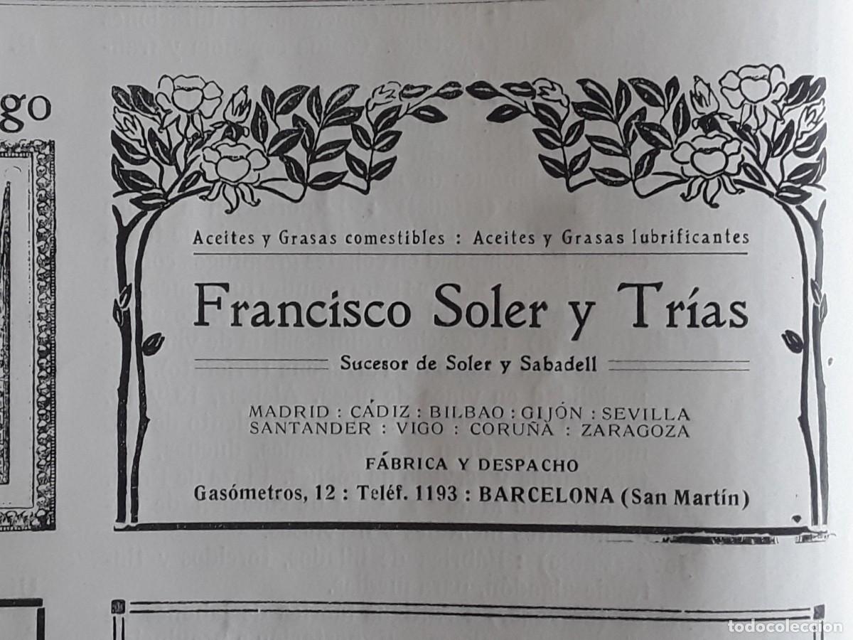 Coleccionismo de carteles: FRANCISCO SOLER Y TRIAS SUCESOR SOLER Y SABADELL ACEITES Y GRASAS BARCELONA HOJA A&Ntilde;O 1914