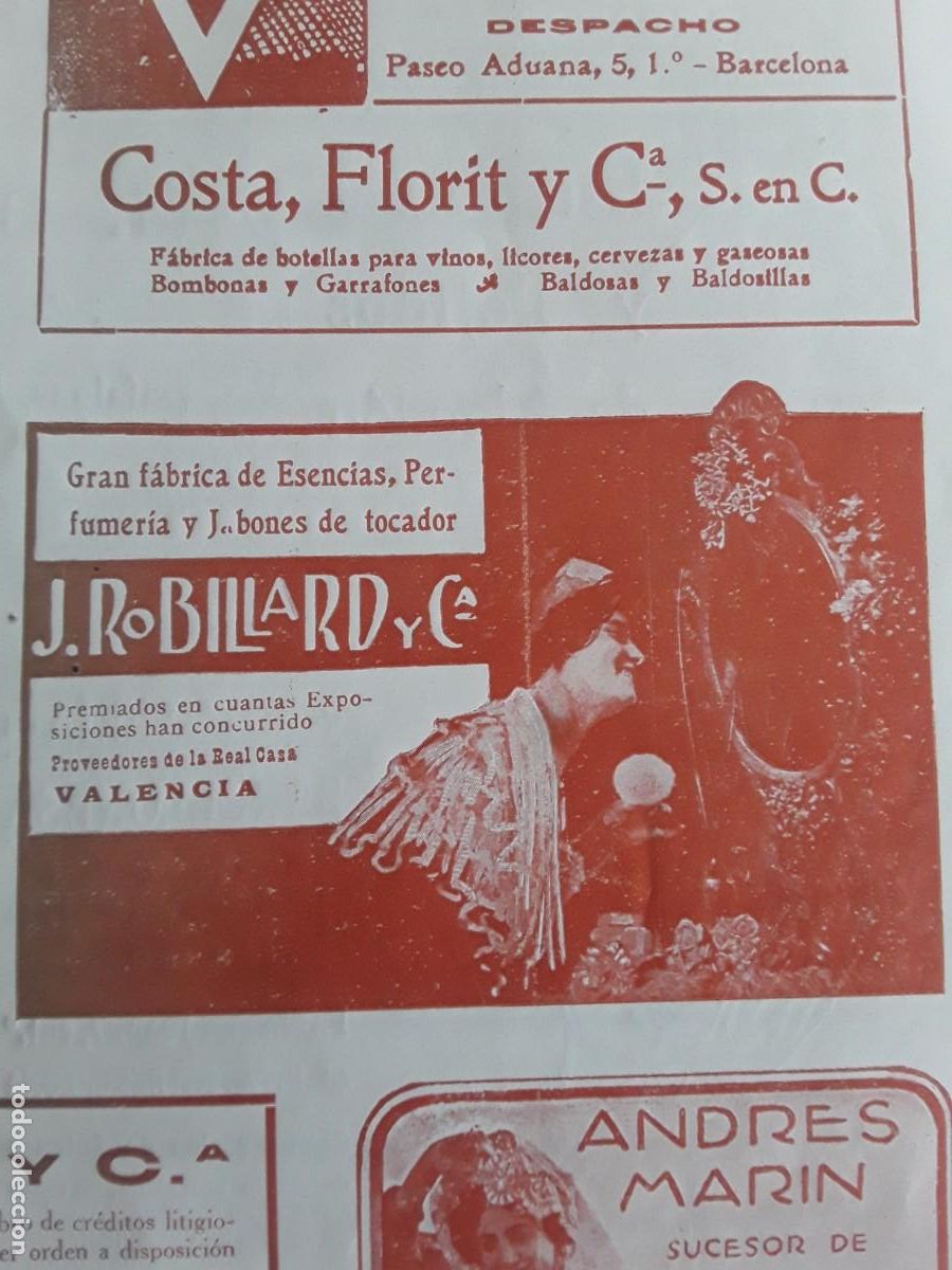 Coleccionismo de carteles: FABRICA ESENCIAS PERFUNERIA JABONES TICADOR J.ROBILLARD VALENCIA HOJA A&Ntilde;O 1914