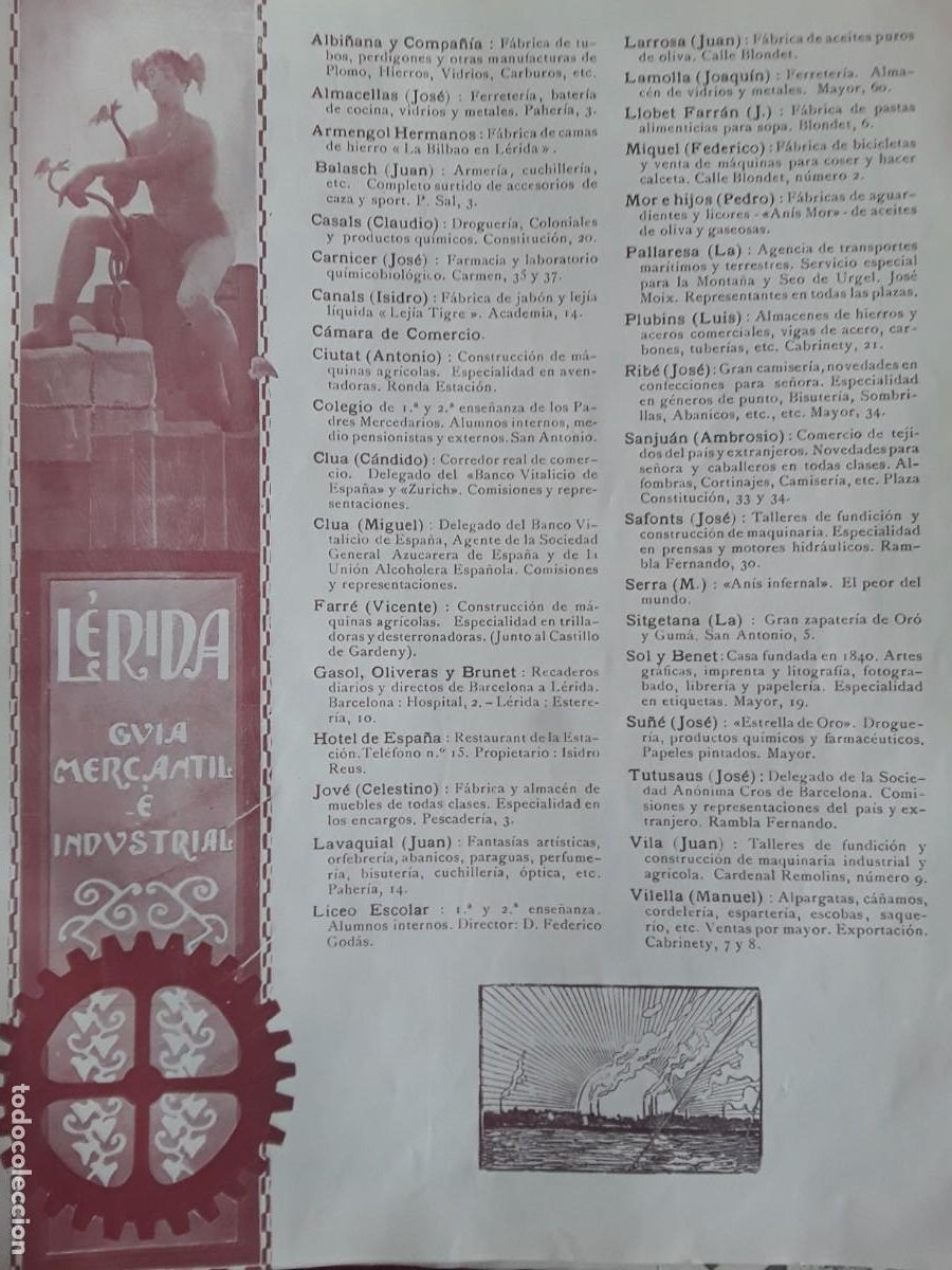 Coleccionismo de carteles: GUIA MERCANTIL E INDUSTRIAL DE LERIDA LAS EMPRESAS FABRICAS MAS IMPORTANTES HOJA A&Ntilde;O 1914