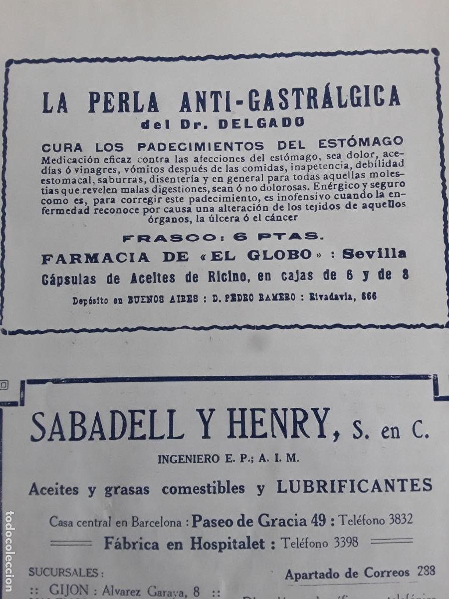 Coleccionismo de carteles: LA PERLA ANTI- GASTRALGICA DEL DR.DELGADO FARMACIA DE EL GLOBO SEVILLA HOJA A&Ntilde;O 1914