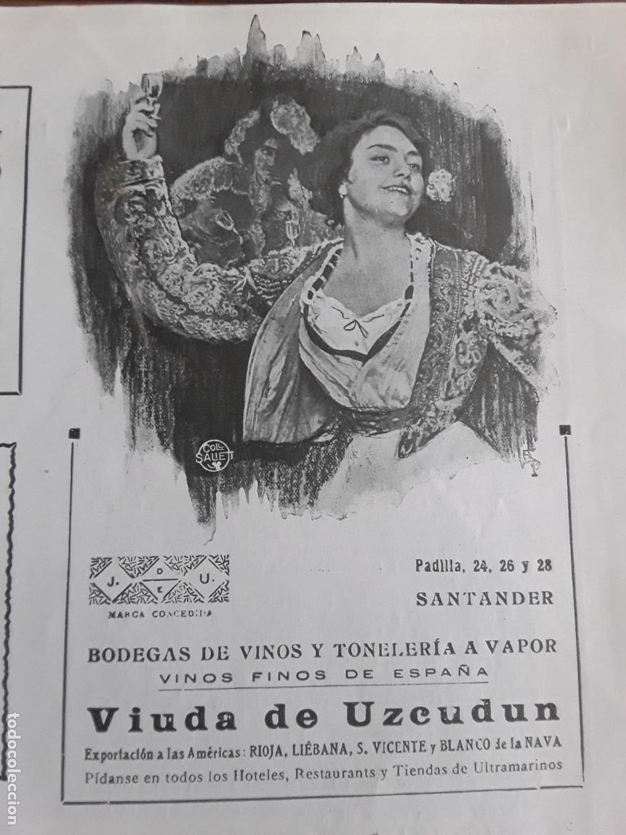 Coleccionismo de carteles: BODEGAS VINOS Y TONELERIA A VAPOR VIUDA DE UZCUDUN SANTANDER VINOS FINOS HOJA A&Ntilde;O 1914