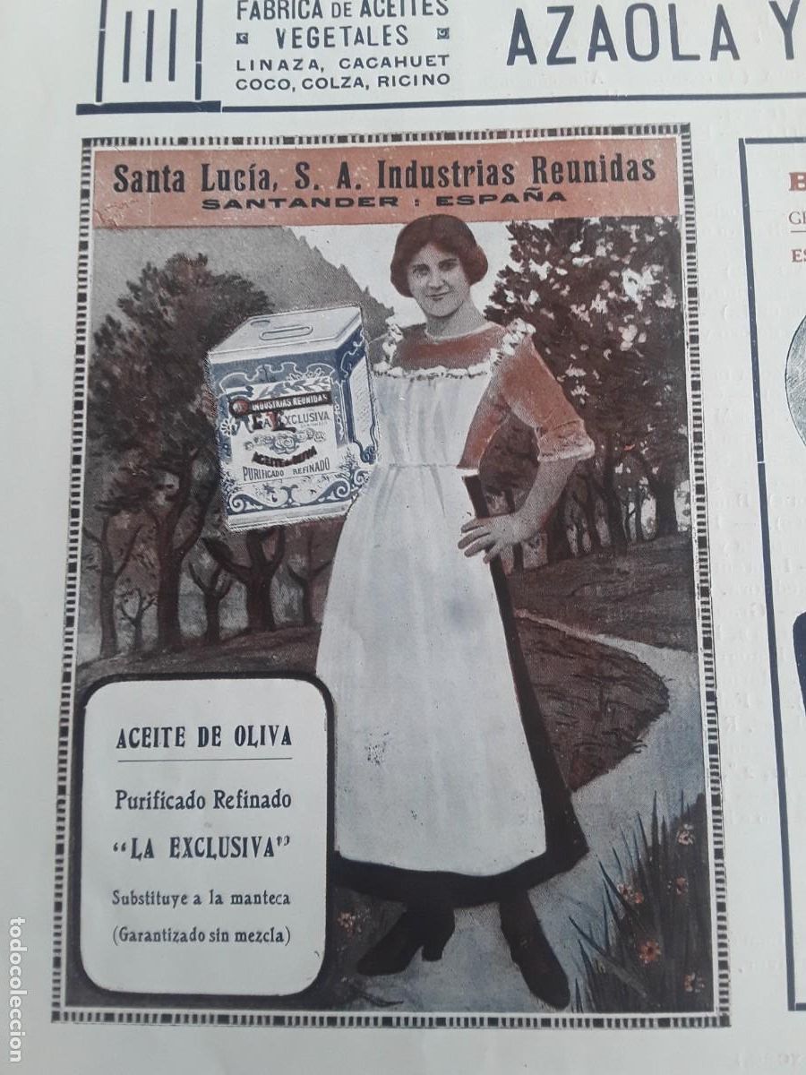 Colecionismo de cartazes: SANTA LUCIA S.A.INDUSTRIAS REUNIDAS SANTANDER ACEITE OLIVA PURIFICADO LA EXLUSIVA HOJA A&Ntilde;O 1914