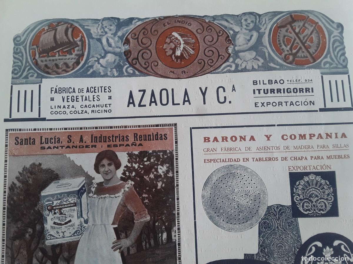 Coleccionismo de carteles: FABRICA DE ACEITES VEGETALES LINAZA CACAHUET COCO BILBAO ITURRIGORRI AZAOLA Y C* HOJA A&Ntilde;O 1914
