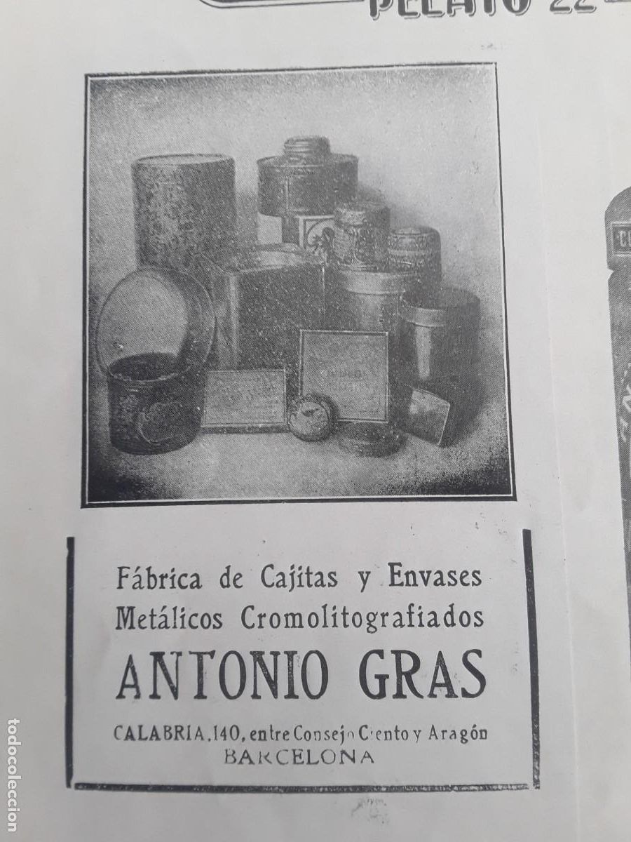 Coleccionismo de carteles: FABRICA CAJITAS Y ENVASES METALICOS CROMOLITOGRAFIADOS ANTONIO GRAS BARCELONA HOJA A&Ntilde;O 1914