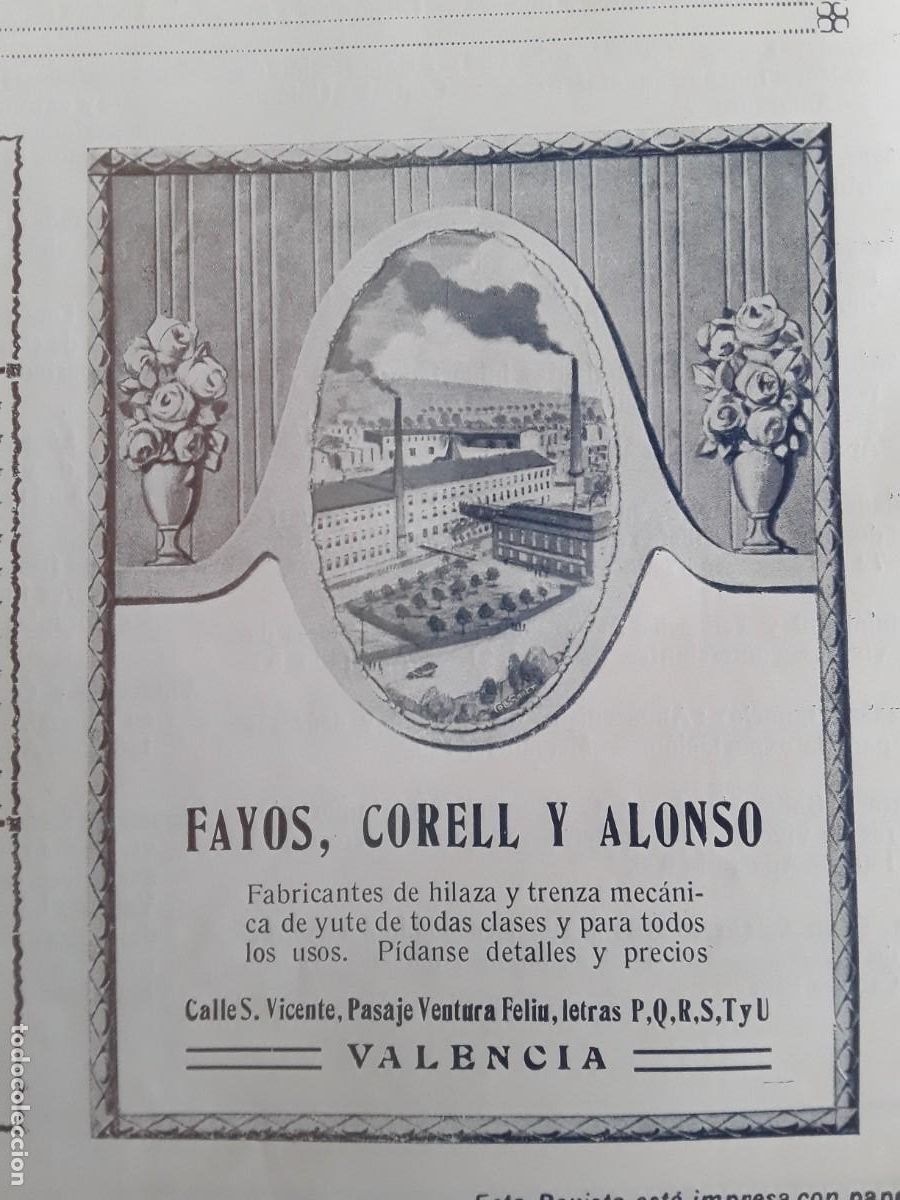 Coleccionismo de carteles: FABRICA HILAZA Y TRENZA MECANICA YUTE FAYOS,CORELL Y ALONSO VALENCIA HOJA A&Ntilde;O 1914
