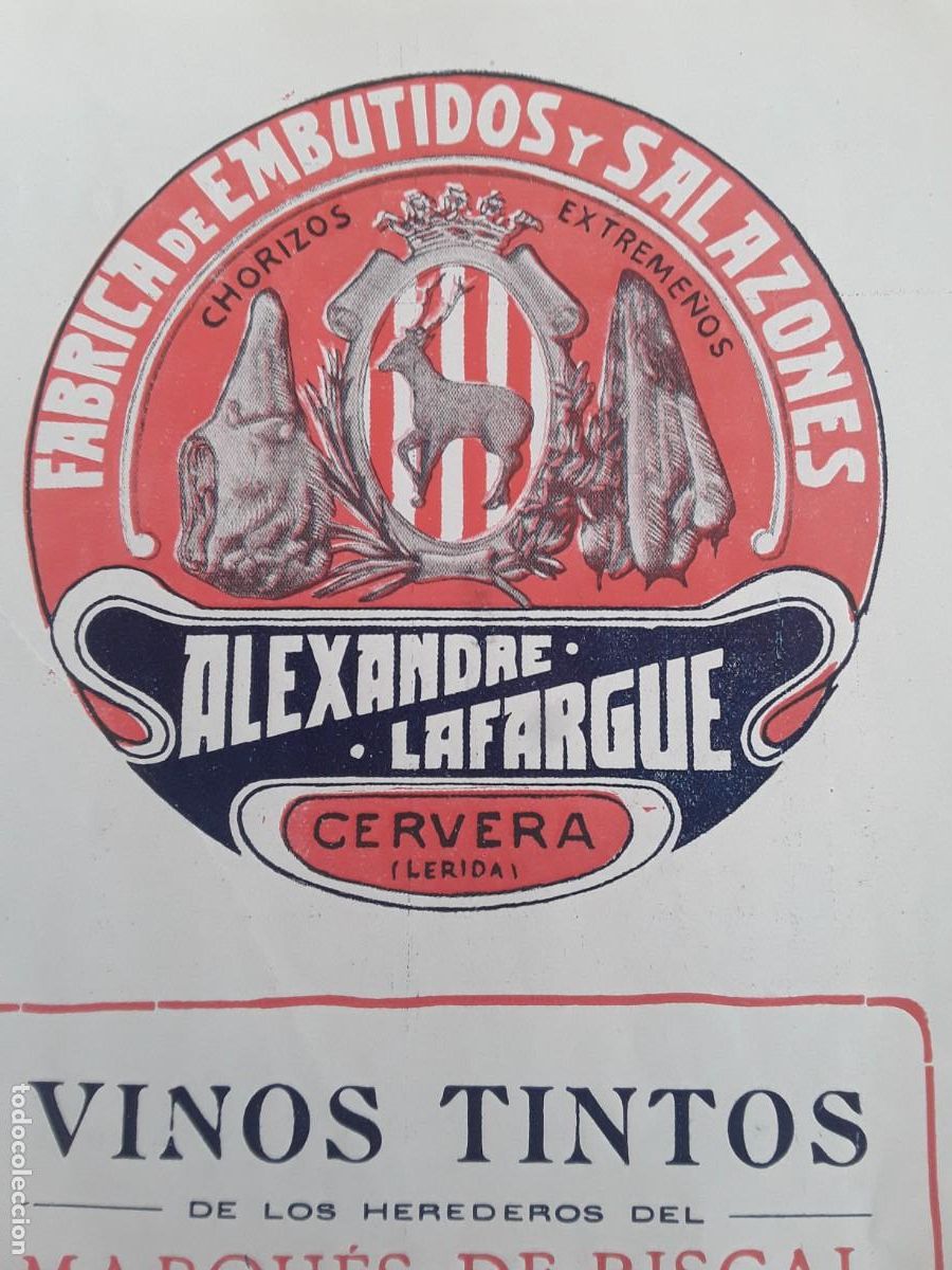 Coleccionismo de carteles: FABRICA DE EMBUTIDOS Y SALAZONES ALEXANDRE LAFARGUE CERVERA LERIDA HOJA A&Ntilde;O 1914
