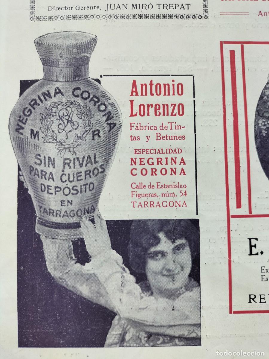 Coleccionismo de carteles: FABRICA DE TINTES Y BETUNES ANTONIO LORENZO TARRAGONA ESPECIALIDAD NEGRINA CORONA HOJA A&Ntilde;O 1914