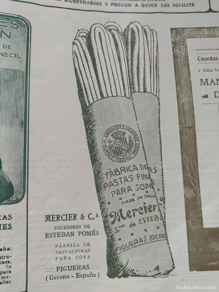 Coleccionismo de carteles: FABRICA PASTAS FINAS PARA SOPA MERCIER SUCESORES ESTEBAN POMES FIGUERAS HOJA A&Ntilde;O 1914