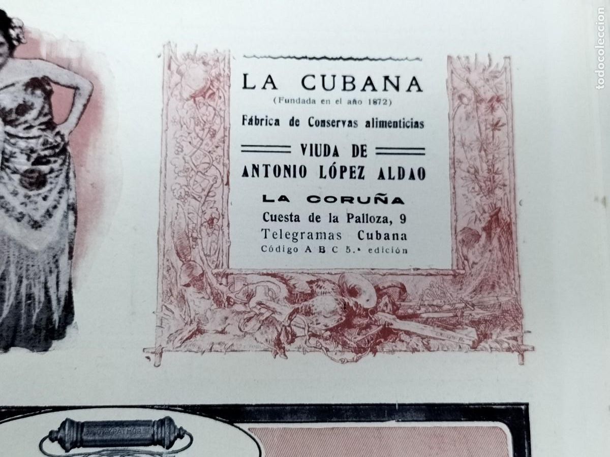 Coleccionismo de carteles: FABRICA DE CONSERVAS ALIMENTICIAS LA CUBANA VIUDA ANTONIO LOPEZ ALDAO LA CORU&Ntilde;A HOJA A&Ntilde;O 1914