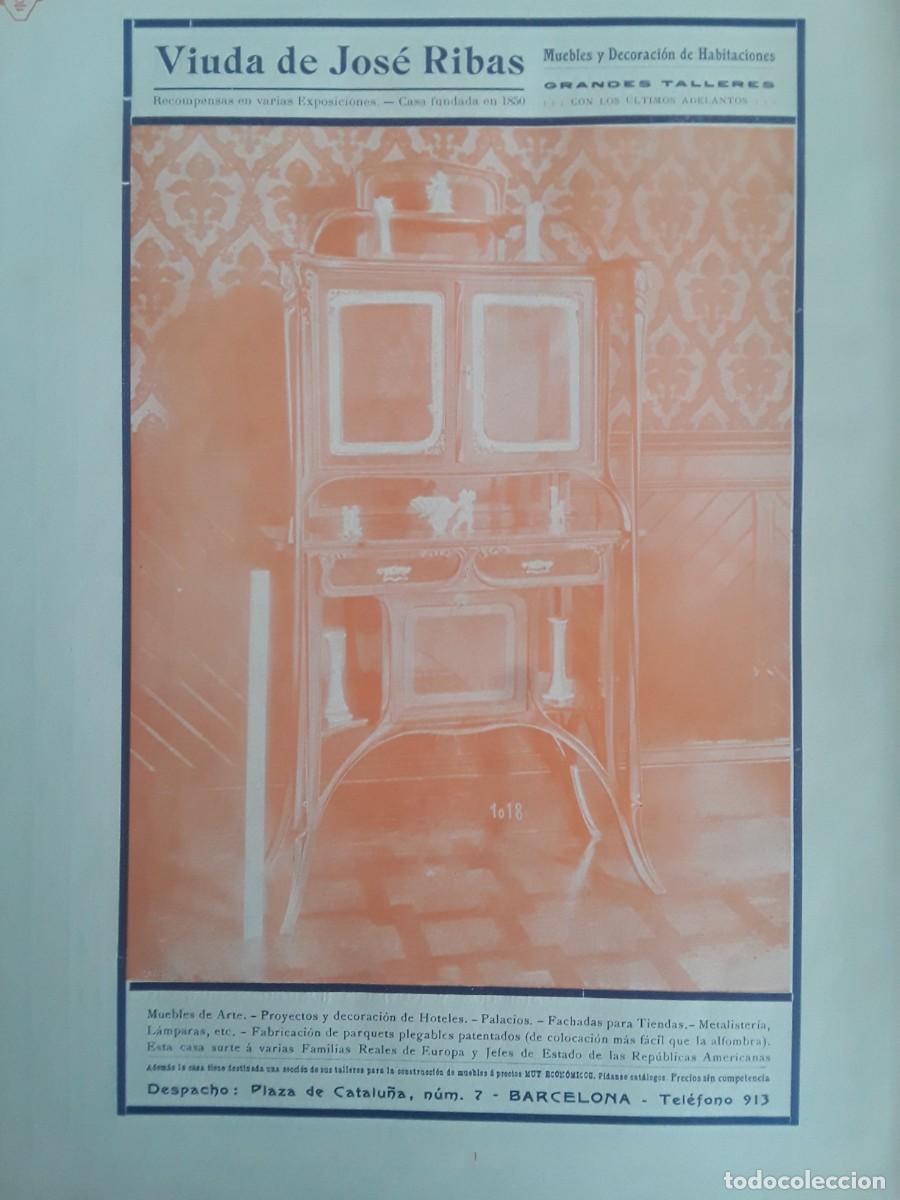 Collezionismo di affissi: GRANDES TALLERES DE MUEBLES VIUDA DE JOSE RIBAS BARCELONA DECORACION HABITACIONES HOJA A&Ntilde;O 1908