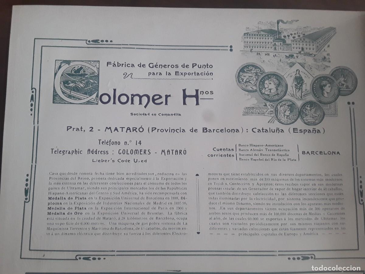Collectionnisme d'affiches: FABRICA DE GENEROS DE PUNTA COLOMER HERMANOS MATARO BARCELONA HOJA A&Ntilde;O 1908