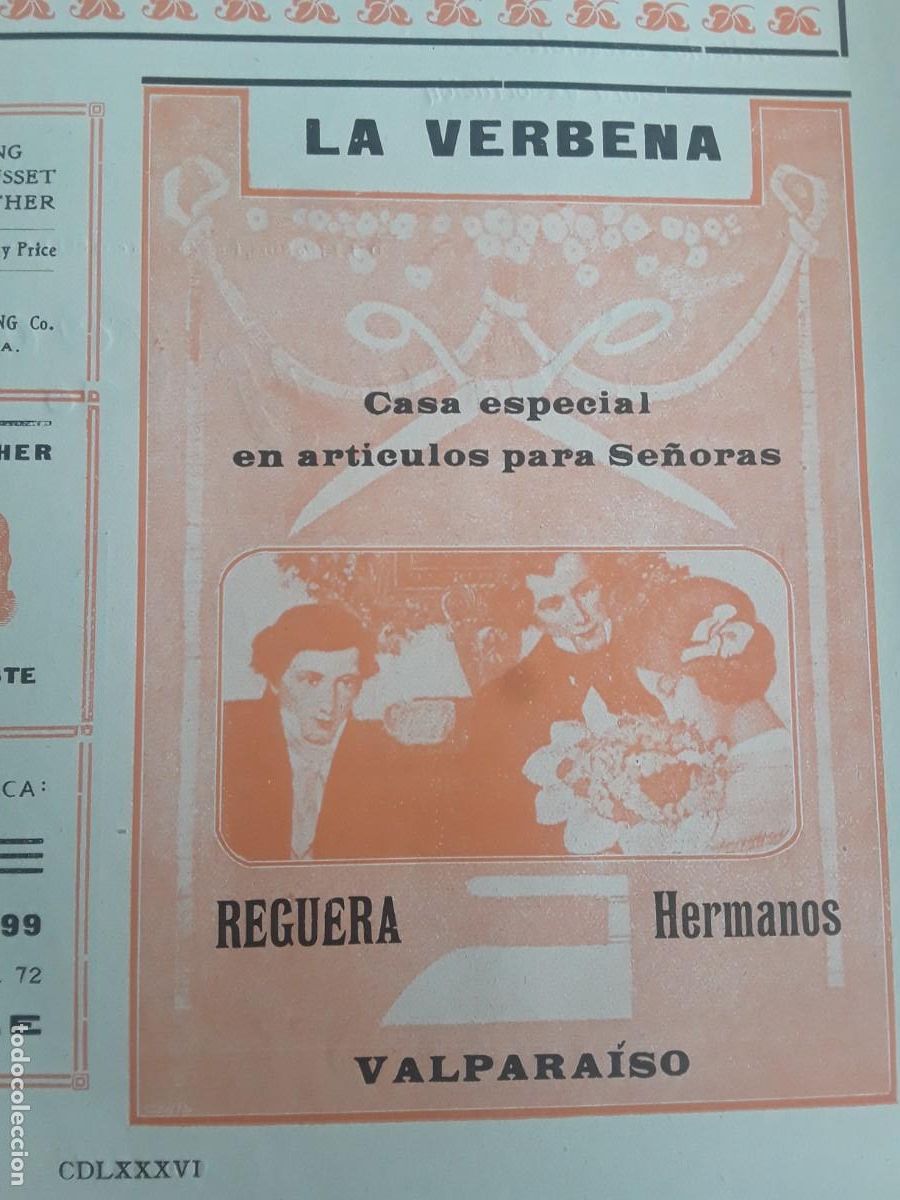 Collectionnisme d'affiches: REGUERA LA VERBENA VALPARAISO ACEITE ESPA&Ntilde;OL PICO HERMANOS SANTIAGO CHILE HOJA A&Ntilde;O 1908