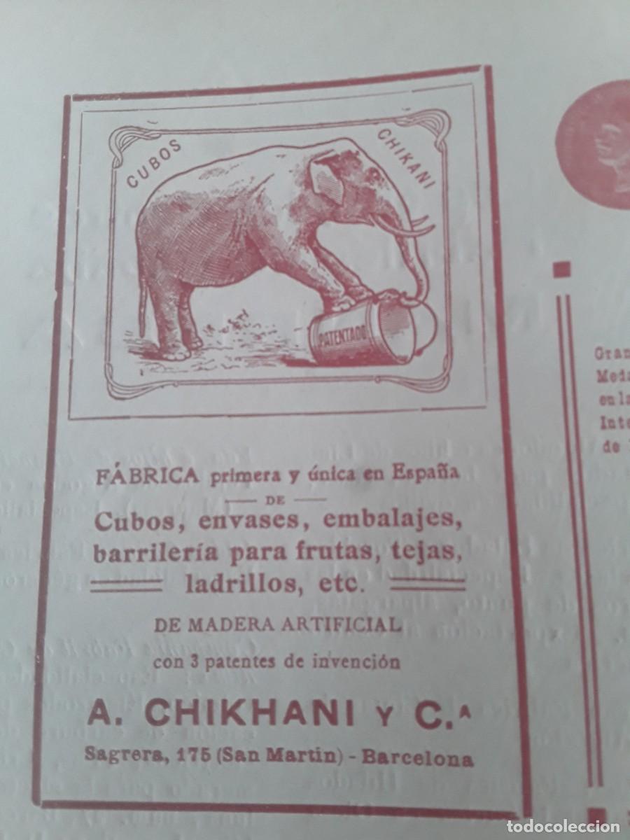 Collezionismo di affissi: FABRICA CUBOS ENVASES MADERA ARTIFICIAL A.CHIKHANI BARCELONA / TE VIADIN BARCELONA HOJA A&Ntilde;O 1908