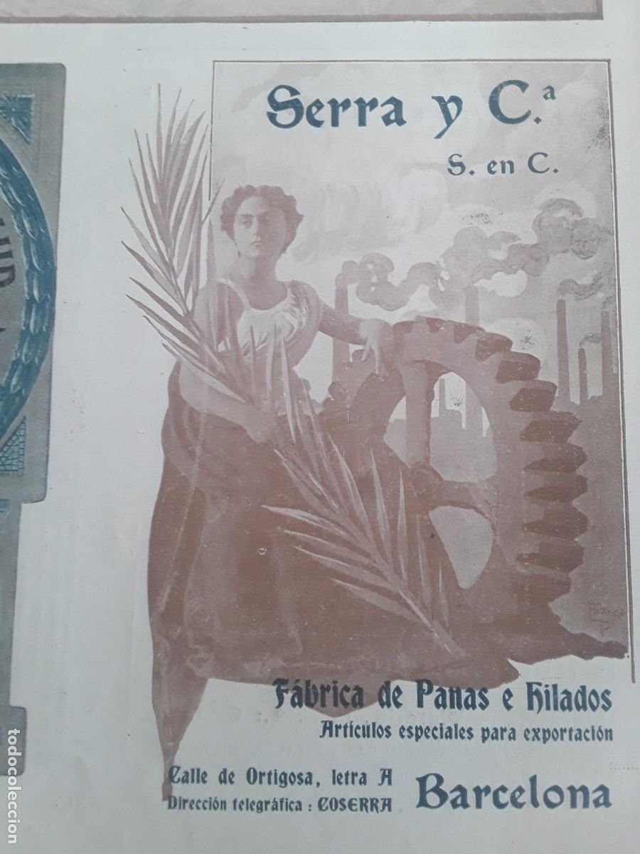 Collezionismo di affissi: FABRICA PANAS E HILADOS SERRA Y COMPA&Ntilde;IA BARCELONA HOJA A&Ntilde;O 1908