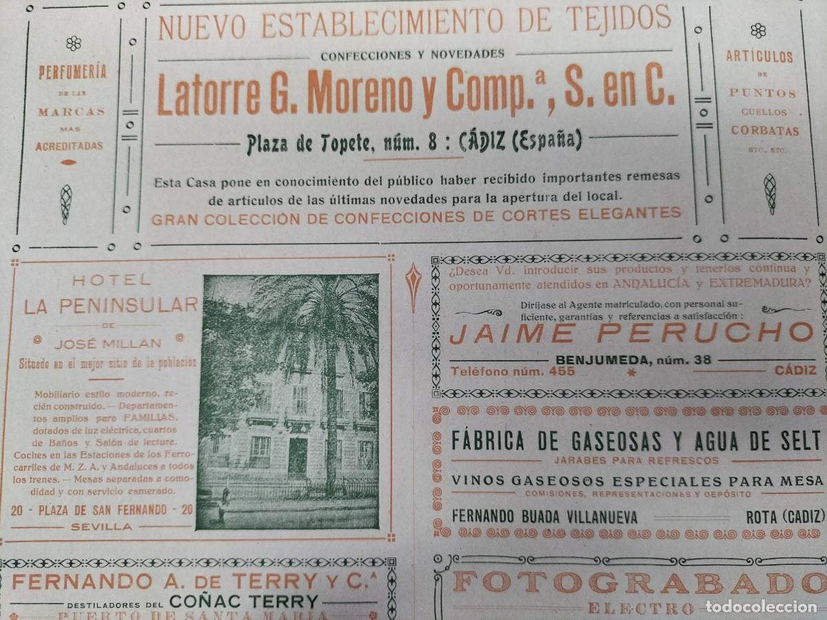 Colecionismo de cartazes: TEJIDOS CONFECCIONES NOVEDADES LATORRE G. MORENO Y C&ordf; CADIZ HOJA A&Ntilde;O 1919