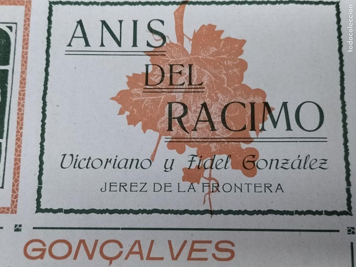 Colecionismo de cartazes: ANIS DEL RACIMO VICTORIANO Y FIDEL FERNANDEZ JEREZ DE LA FRONTERA HOJA A&Ntilde;O 1919