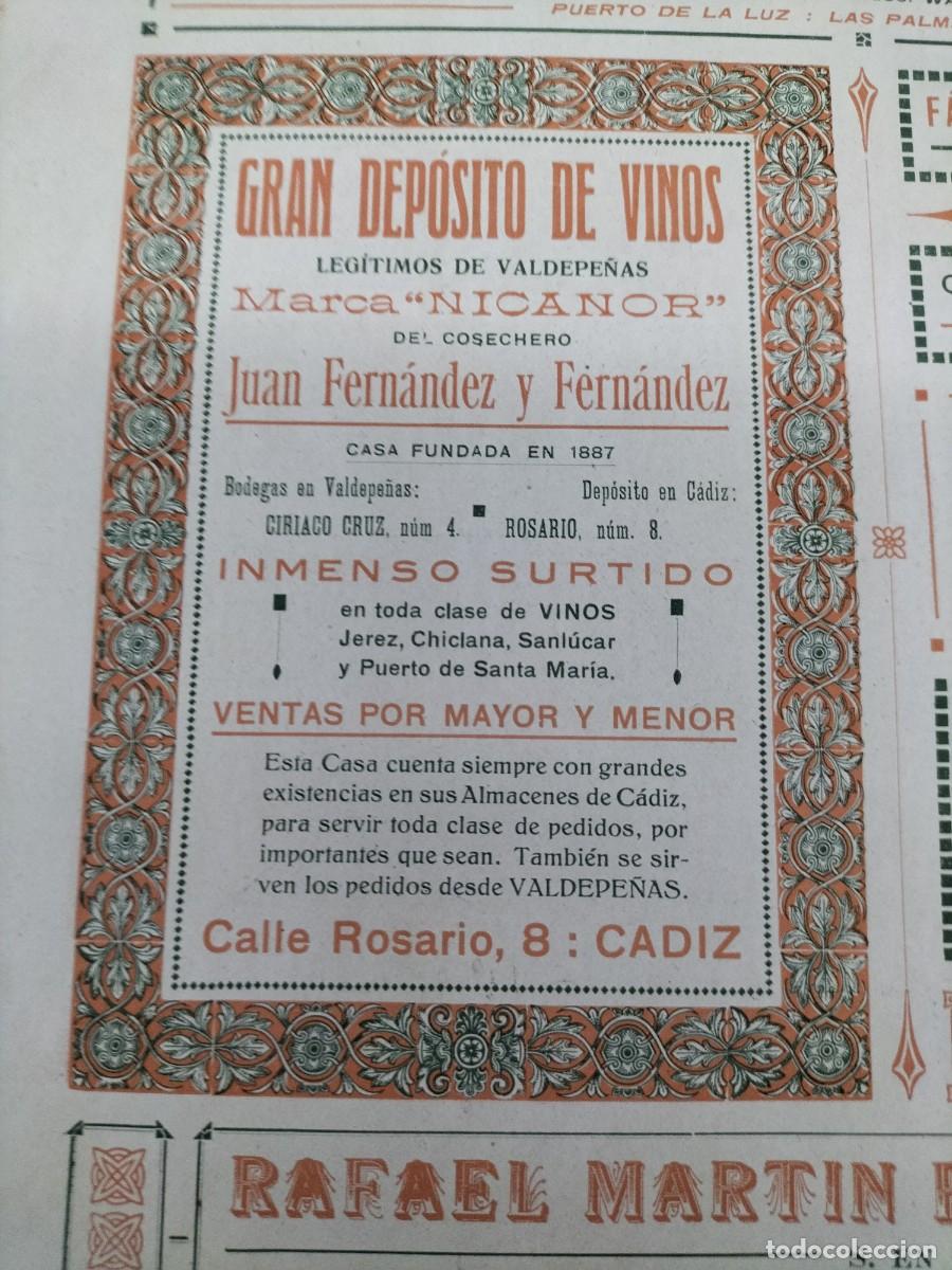 Coleccionismo de carteles: GRAN DEPOSITO DE VINOS MARCA NICANOR DE JUAN FERNANDEZ Y FERNANDEZ CADIZ HOJA A&Ntilde;O 1919