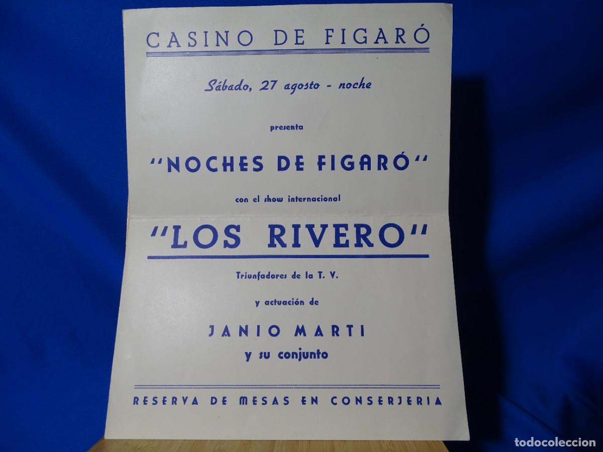 Coleccionismo de carteles: CARTEL CASINO DE FIGAR&Oacute;. &rdquo;NOCHES DE FIGAR&Oacute;&rdquo;. &rdquo;LOS RIVERO&rdquo;.JANIO MARTI Y SU CONJUNTO.22X28CM