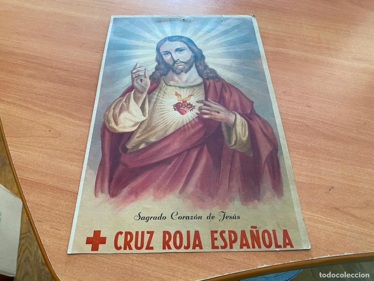 Coleccionismo de carteles: SAGRADO CORAZON DE JESUS. CRUZ ROJA ESPA&Ntilde;OLA. 29 x 19 cm . Donativo (COIM26)