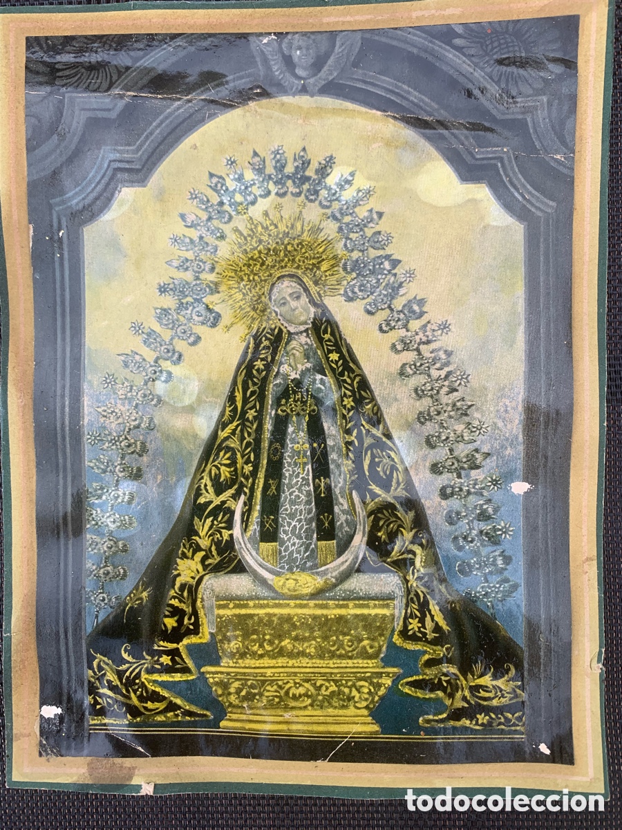 Poster collecting: Grabado antiguo coloreado Virgen de la Soledad de Badajoz.