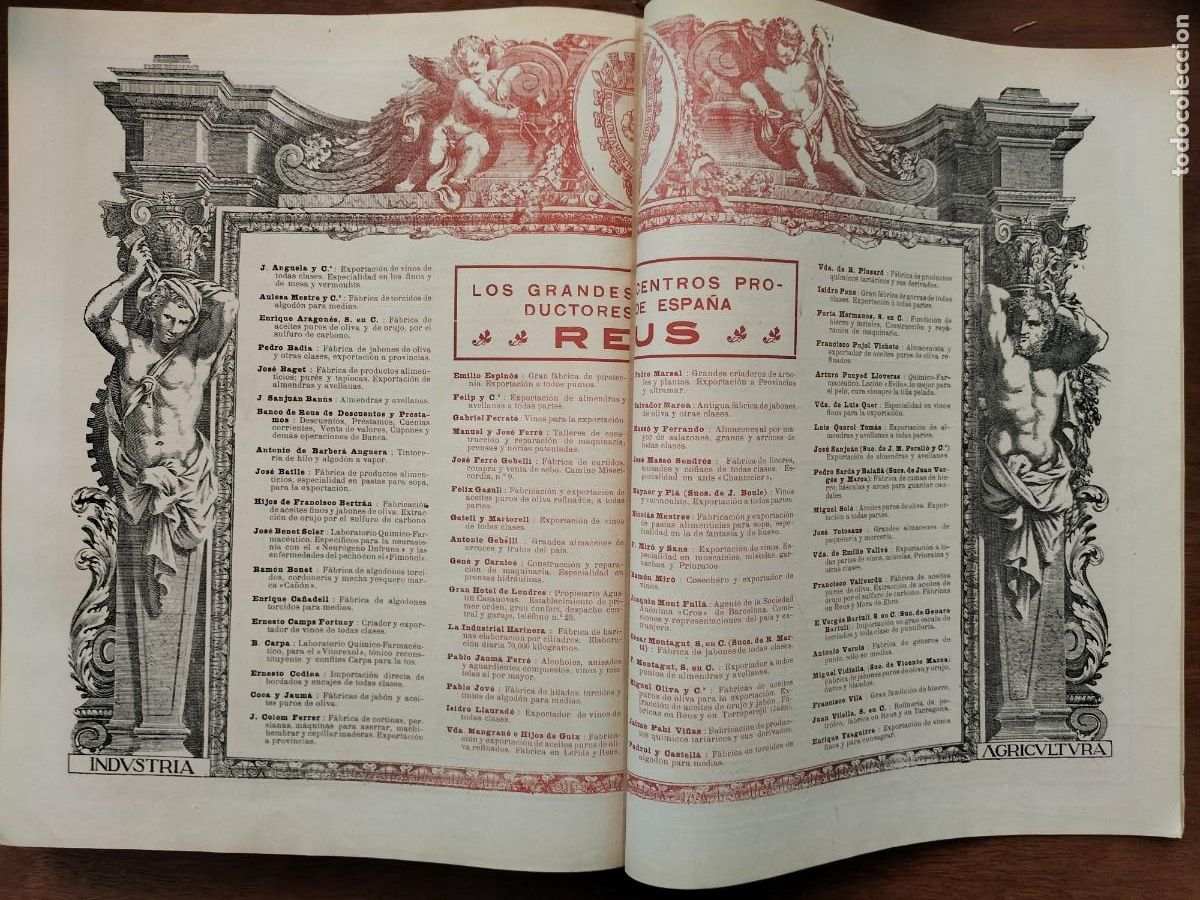 Colecionismo de cartazes: PRINCIPALES FABRICAS NEGOCIOS COMERCIOS EN REUS 2 HOJAS REVISTA A&Ntilde;O 1910