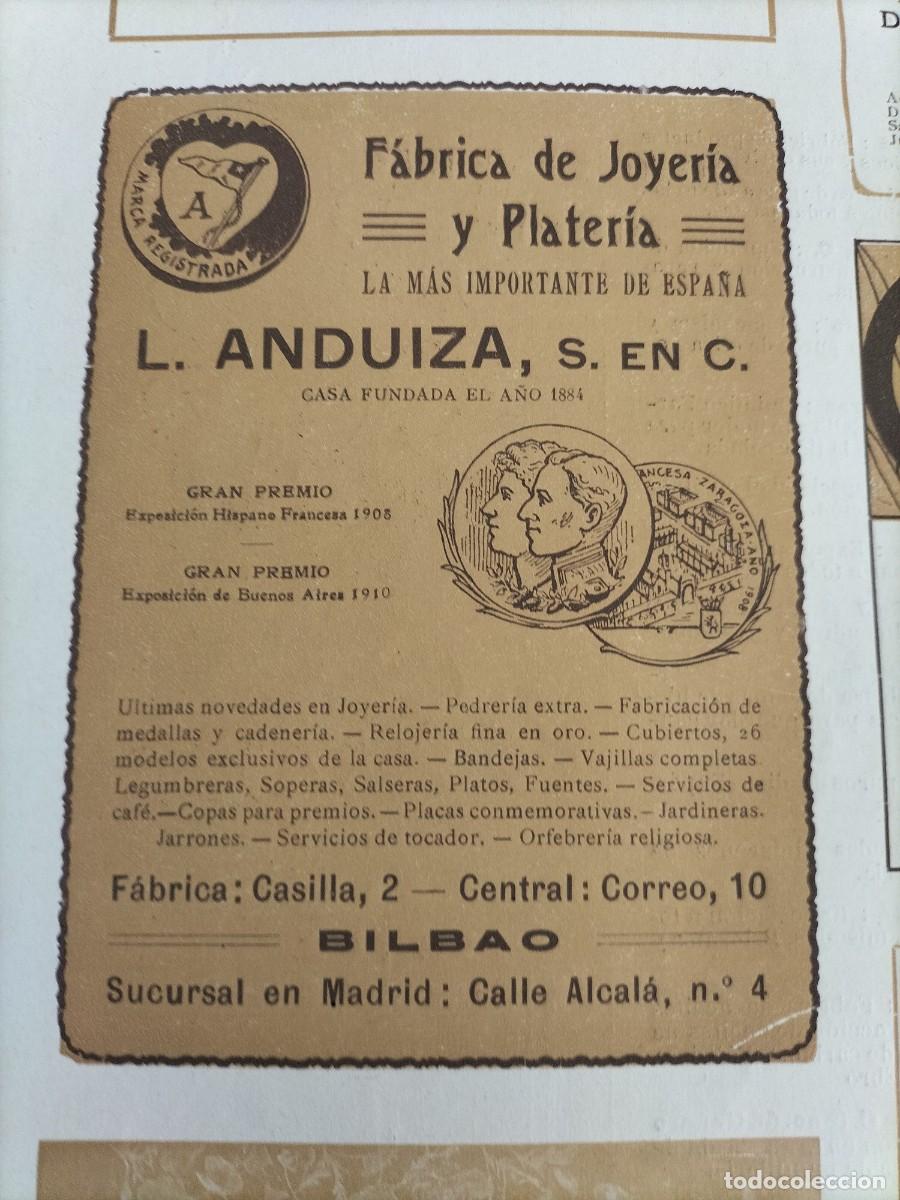 Coleccionismo de carteles: FABRICA JOYERIA PLATERIA L.ANDUIZA BILBAO PEDRERIA MEDALLAS CUBIERTOS HOJA REVISTA A&Ntilde;O 1912