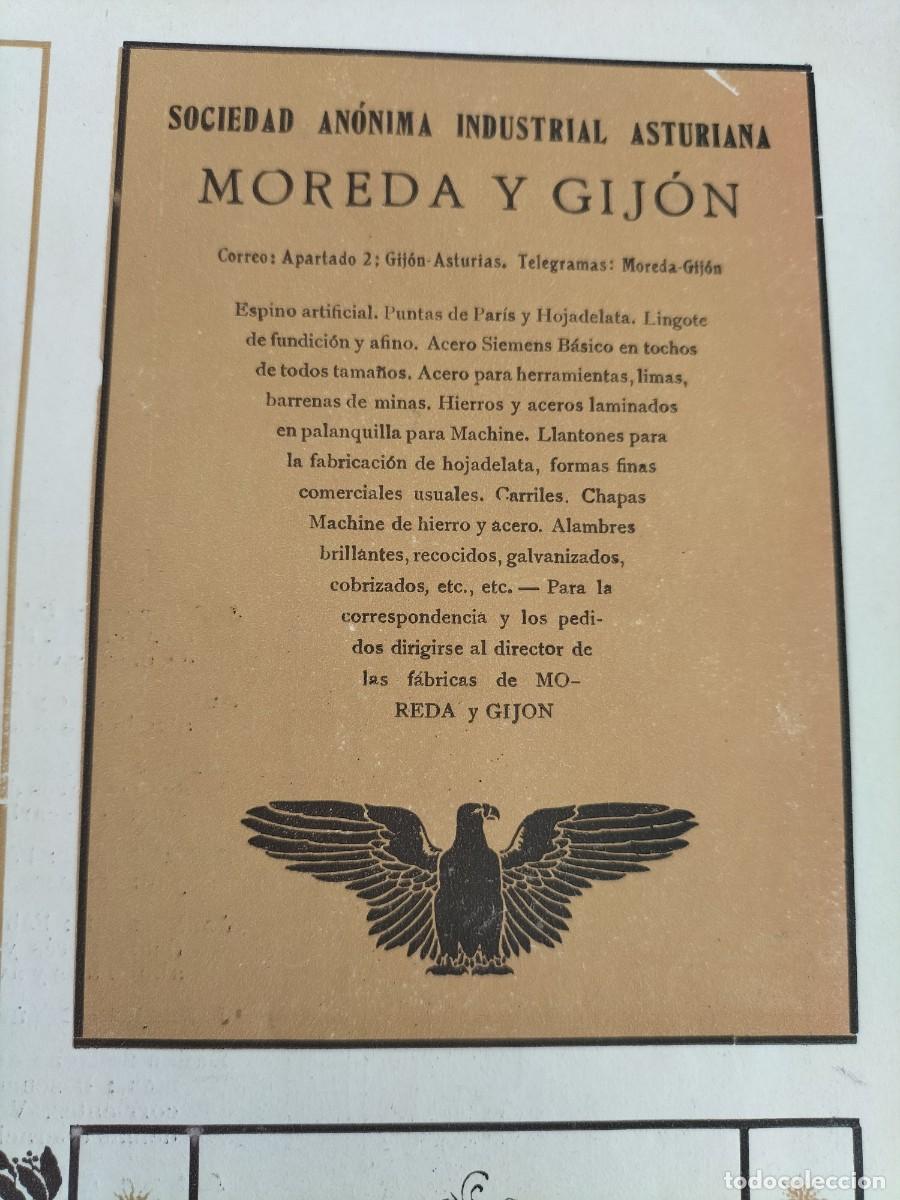 Coleccionismo de carteles: SOCIEDAD ANONIMA INDUSTRIAL ASTURIANA MOREDA Y GIJON ASTURIAS HOJA REVISTA A&Ntilde;O 1912
