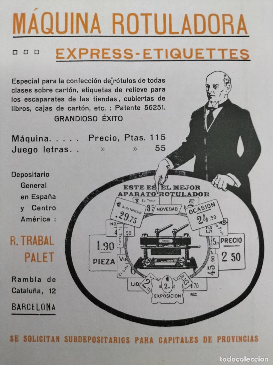 Colecionismo de cartazes: MAQUINA ROTULADORA EXPRESS-ETIQUETTES R.TRABAL PALET BARCELONA HOJA REVISTA A&Ntilde;O 1916