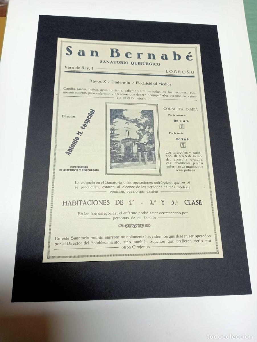 Poster collecting: LOGRO&Ntilde;O - SAN BERNAB&Eacute; - SANATORIO QUIR&Uacute;RGICO - PUBLICIDAD ORIGINAL 1928 / VIDA VASCA - 19x 28 cm.