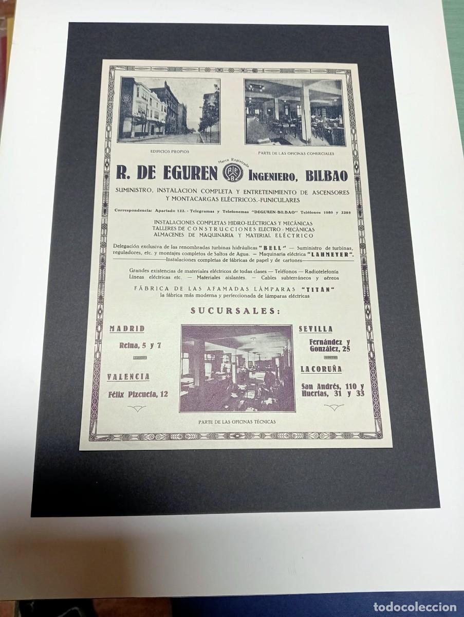 Poster collecting: BILBAO - R. DE EGUREN - INGENIERO - PUBLICIDAD ORIGINAL 1928 / VIDA VASCA - 19x 28 cm.