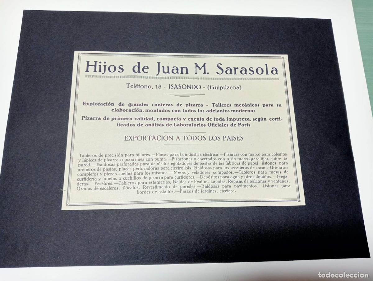 Sammeln von Plakaten: ISASONDO (GUIPUZCOA) - HIJOS DE JUAN M. SARASOLA - PUBLICIDAD ORIGINAL 1928 / VIDA VASCA - 13x19 cm.
