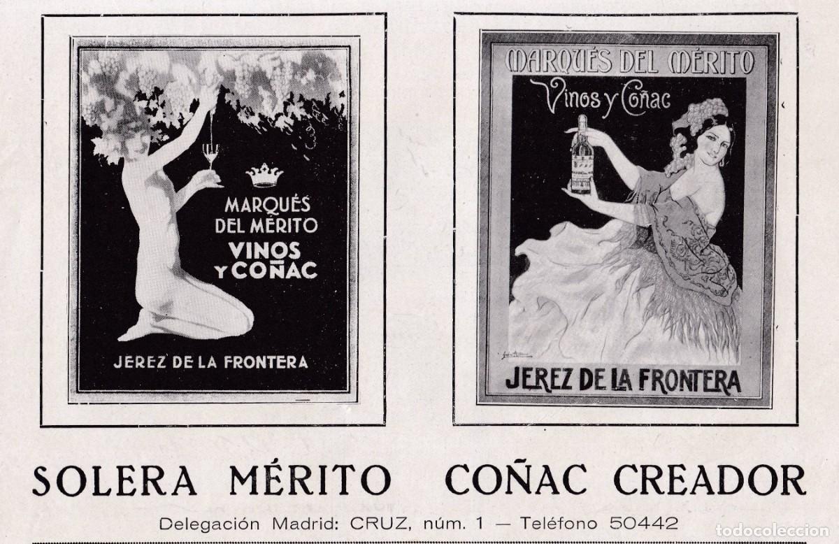 Sammeln von Plakaten: MARQU&Eacute;S DEL M&Eacute;RITO - JEREZ DE LA FRONTERA - PUBLICIDAD ORIGINAL 1929 / LA ESFERA - 15x23 cm.