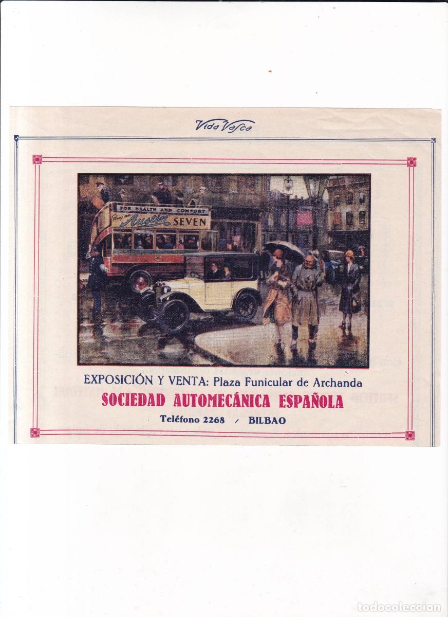 Sammeln von Plakaten: BILBAO - SOCIEDAD AUTOMECANICA ESPA&Ntilde;OLA - PUBLICIDAD ORIGINAL 1928 / VIDA VASCA - 14x20 cm.