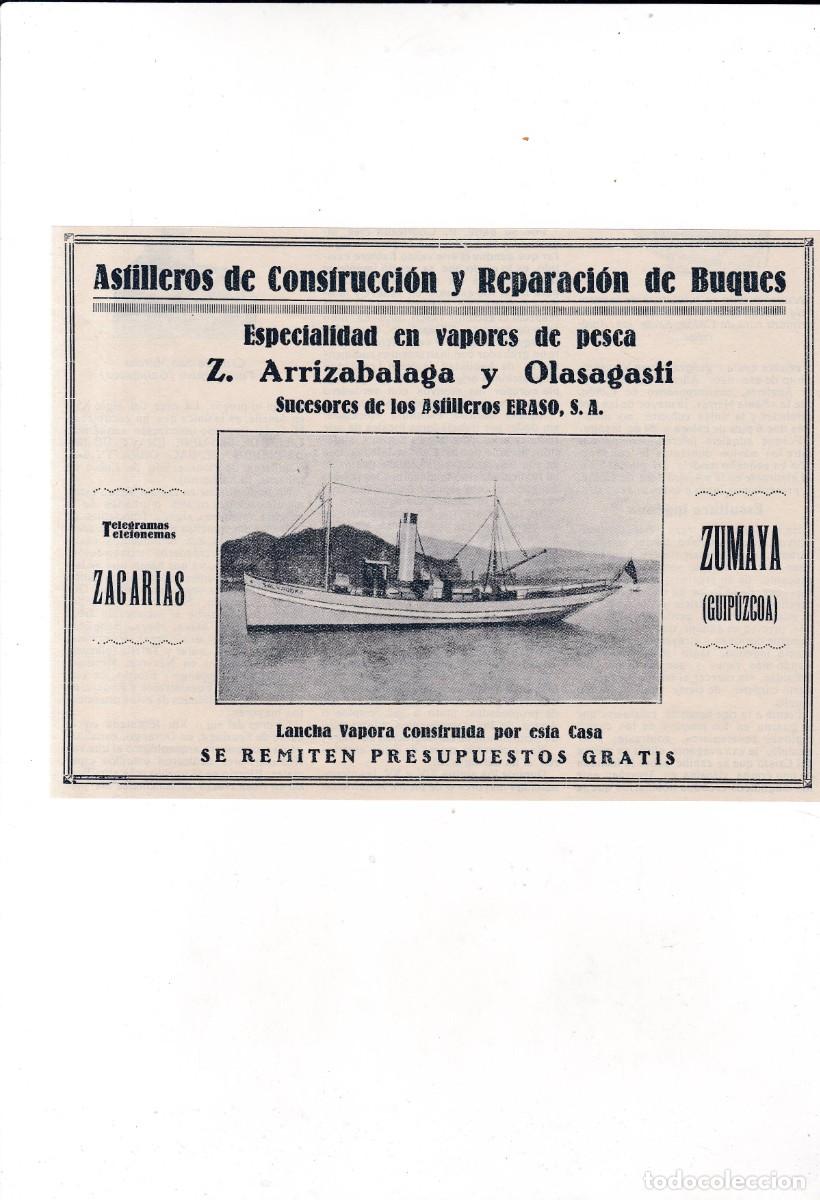 Sammeln von Plakaten: ZUMAYA (GUIP&Uacute;ZCOA) - ASTILLEROS BUQUES - PUBLICIDAD ORIGINAL 1928 / VIDA VASCA - 14x19 cm.