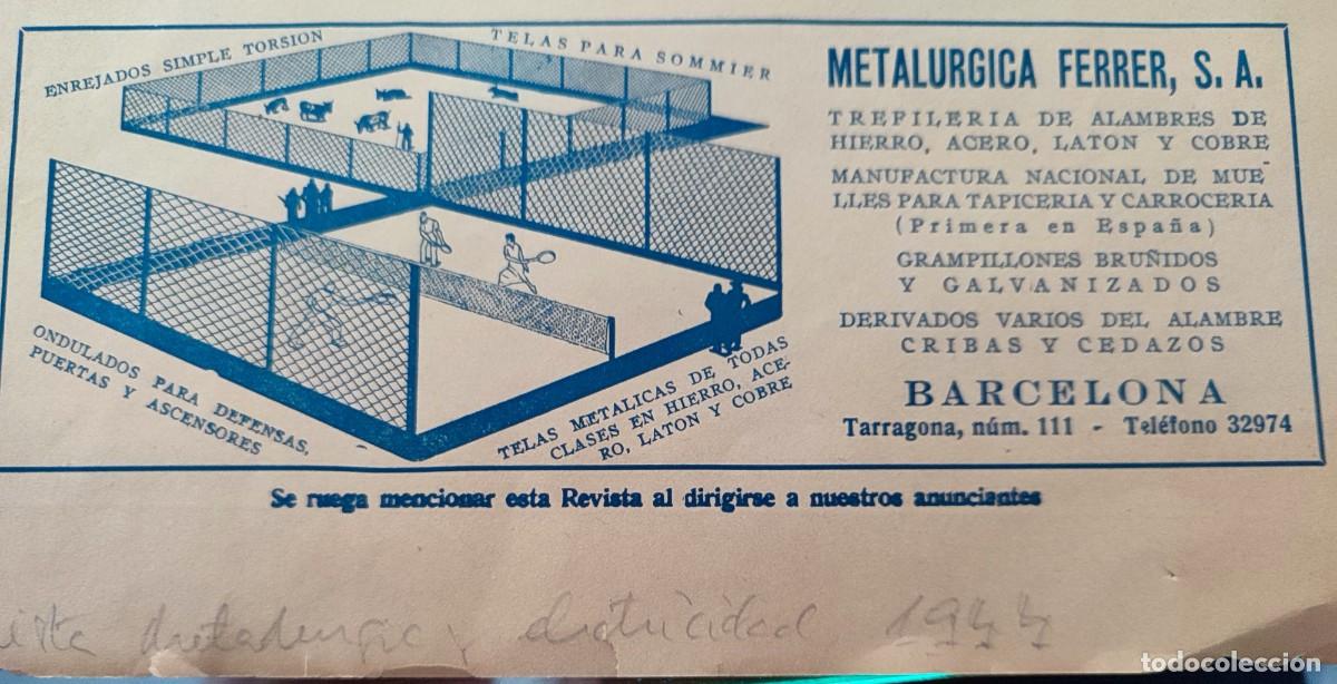 Collectionnisme d'affiches: ANUNCIO METAL&Uacute;RGICA FERRER (BARCELONA) REVISTA METAL Y ELECTRICIDAD 1944