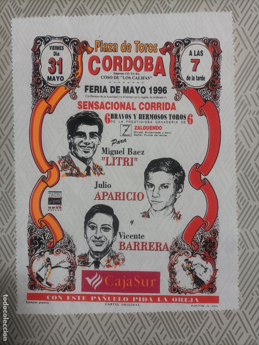 Sammeln von Plakaten: Pa&ntilde;oleta cartel plaza de toros de Cordoba 1996