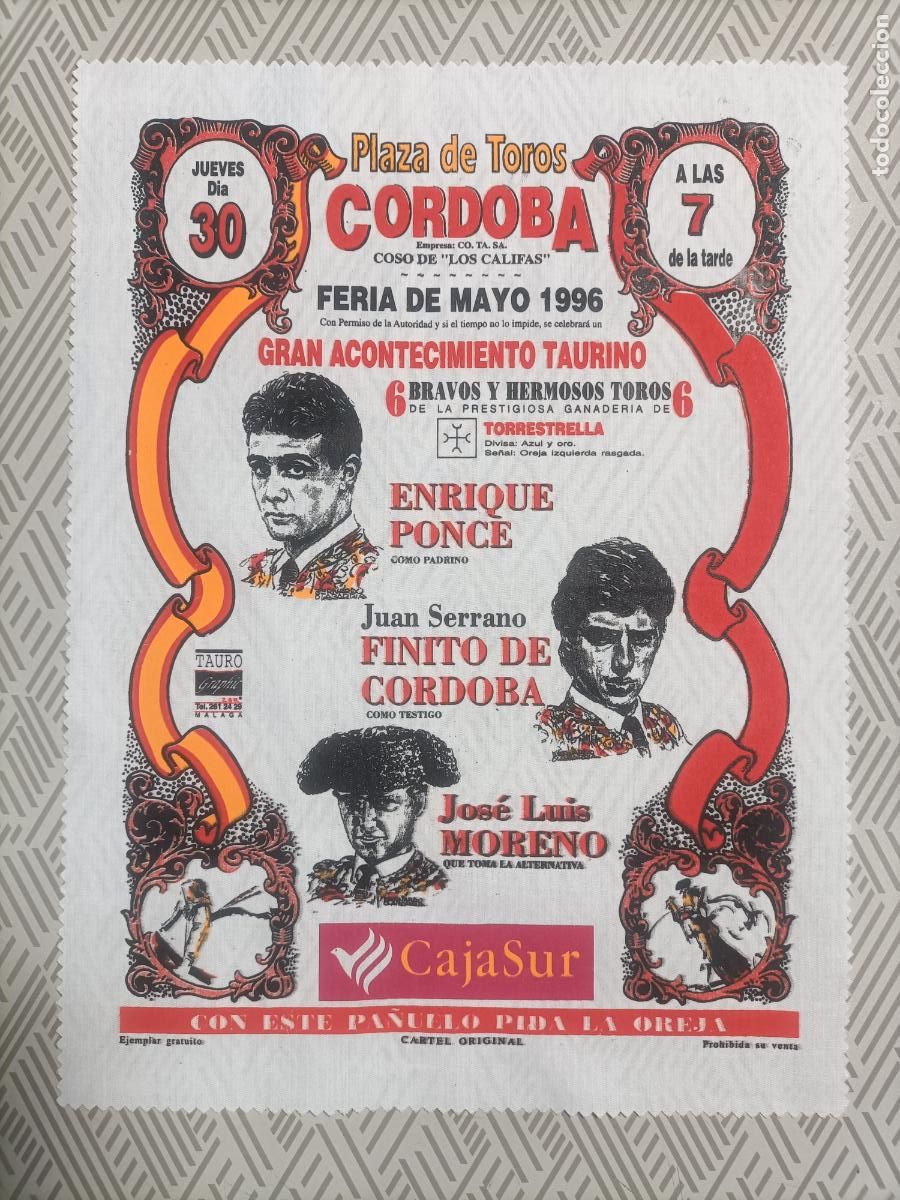 Sammeln von Plakaten: Pa&ntilde;oleta cartel plaza de toros de Cordoba 1996
