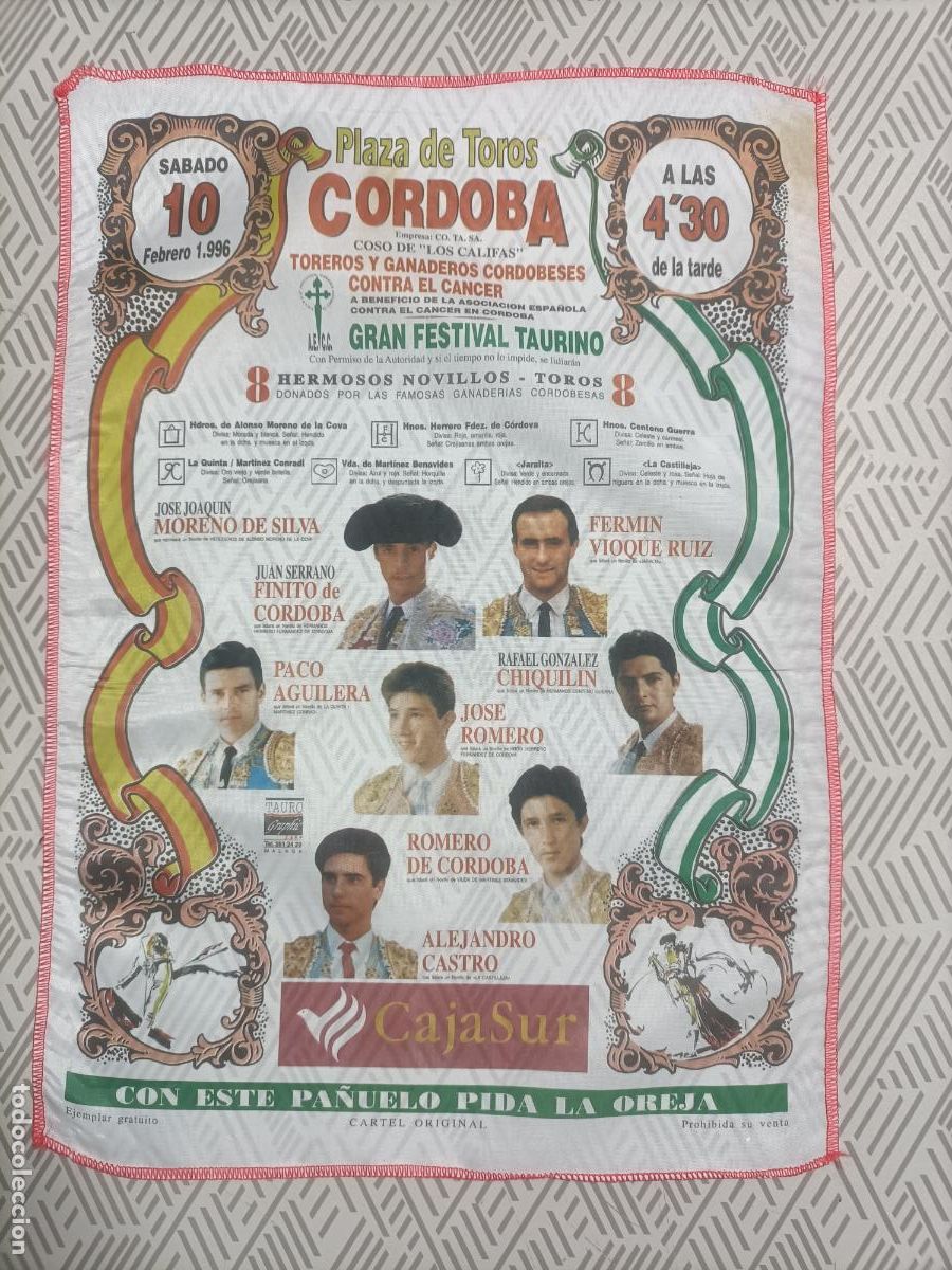 Sammeln von Plakaten: Pa&ntilde;oleta cartel plaza de toros de Cordoba 1996