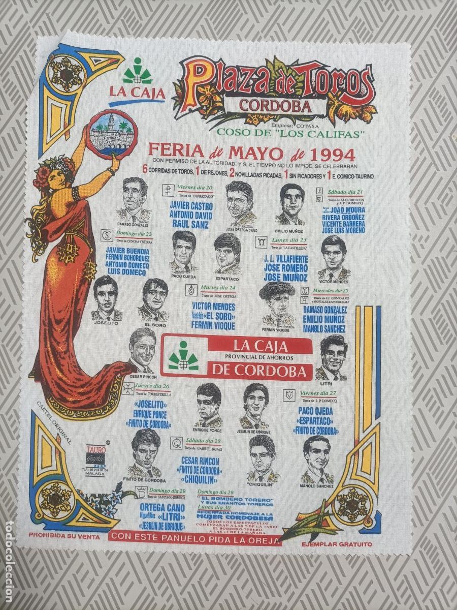 Sammeln von Plakaten: Pa&ntilde;oleta cartel plaza de toros de Cordoba 1994