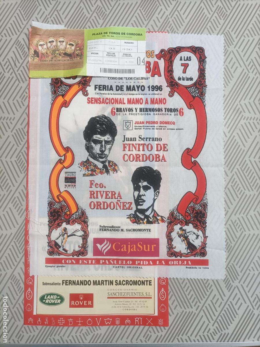 Sammeln von Plakaten: Pa&ntilde;oleta cartel plaza de toros de Cordoba 1996