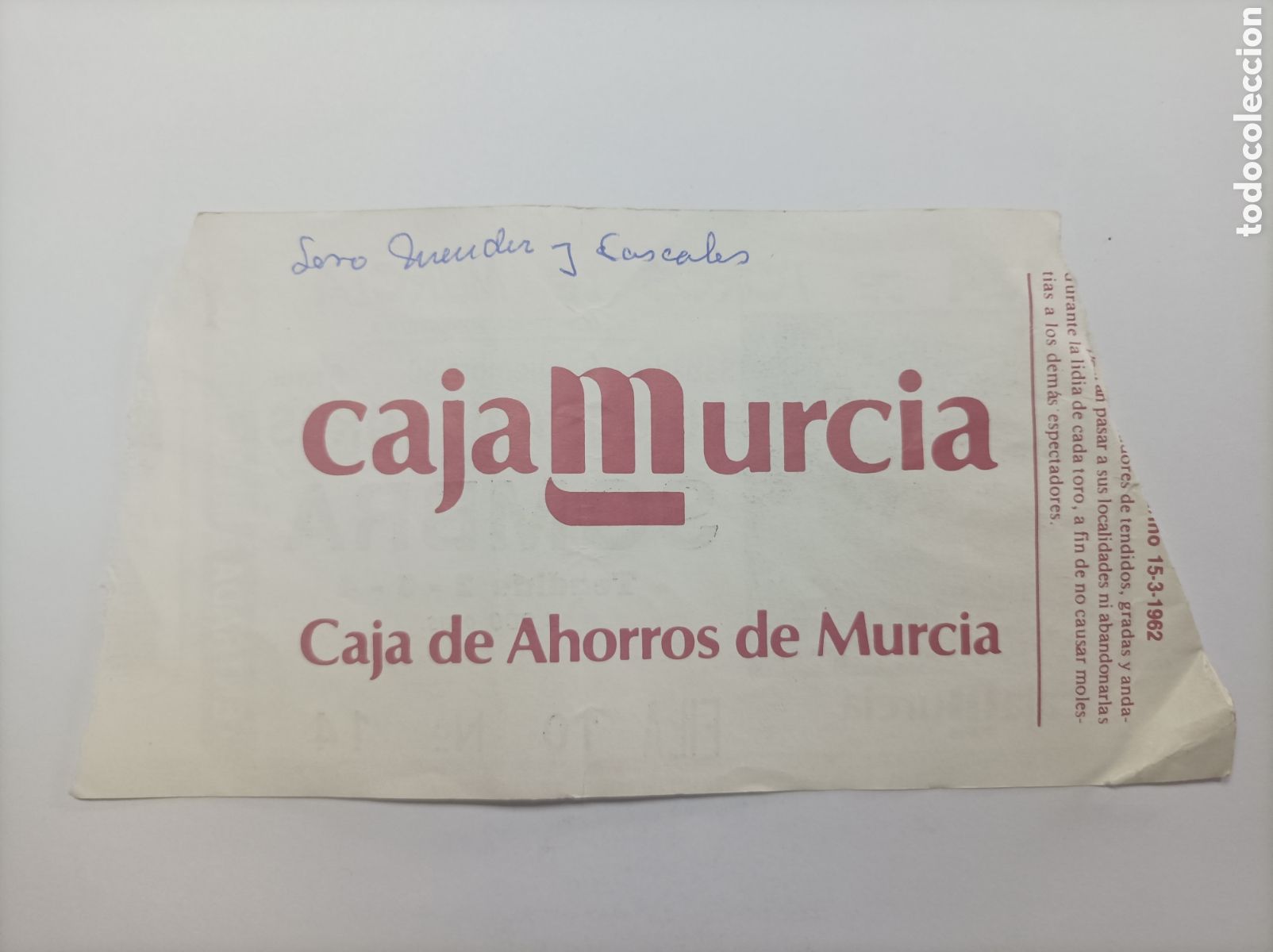 Coleccionismo de carteles: ENTRADA TOROS MURCIA 1990. - Foto 2