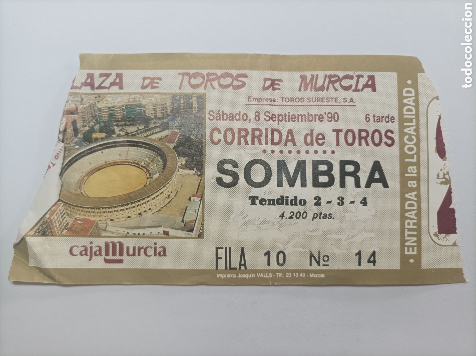 Coleccionismo de carteles: ENTRADA TOROS MURCIA 1990. - Foto 1