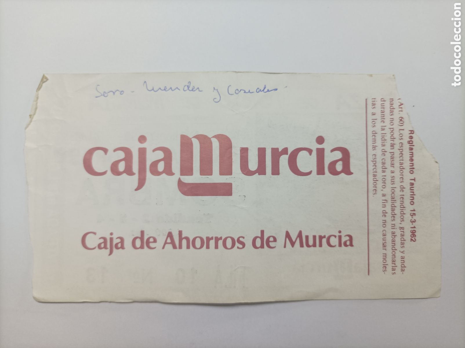 Coleccionismo de carteles: ENTRADA TOROS MURCIA 1990. - Foto 2