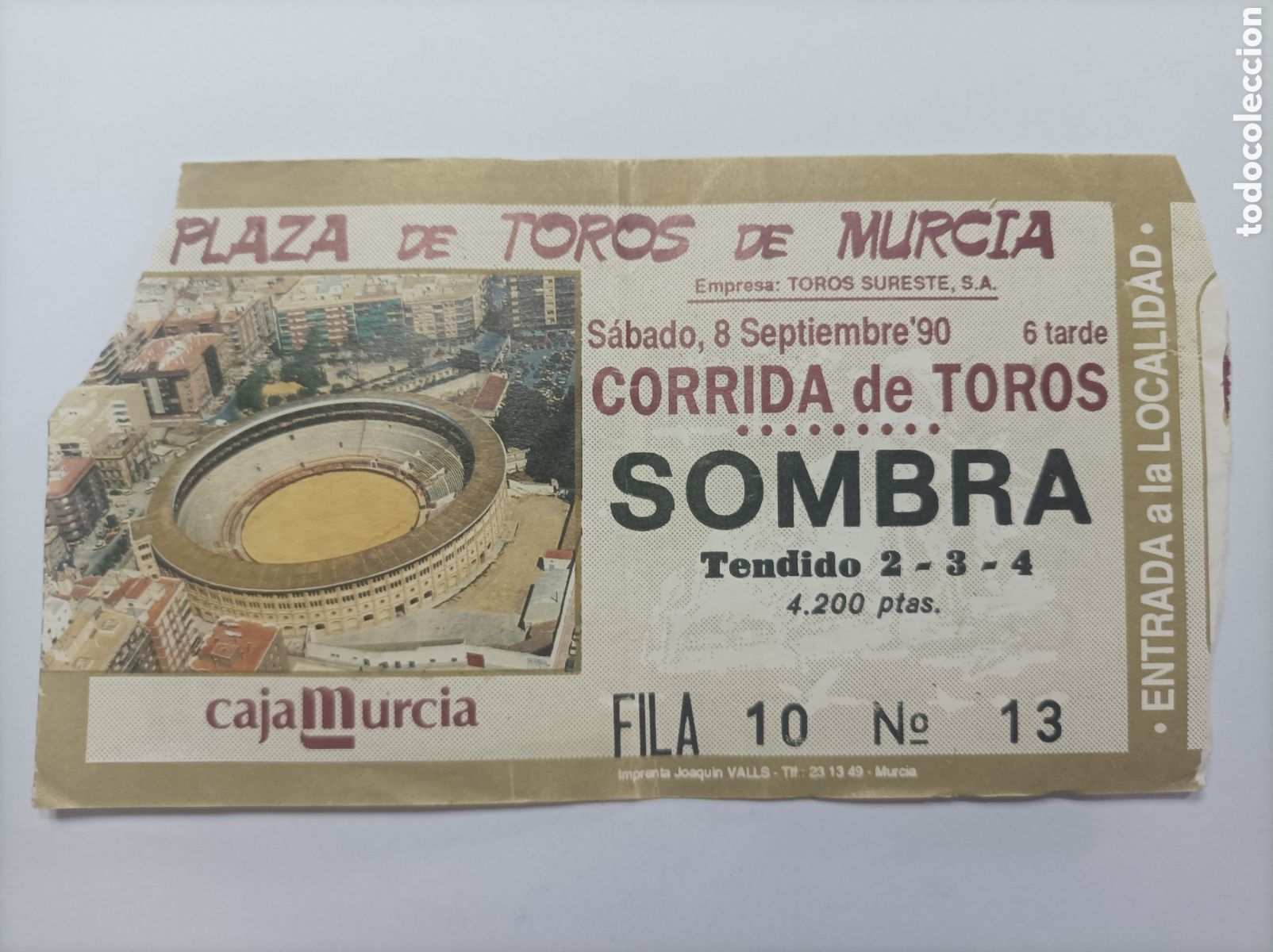 Coleccionismo de carteles: ENTRADA TOROS MURCIA 1990. - Foto 1