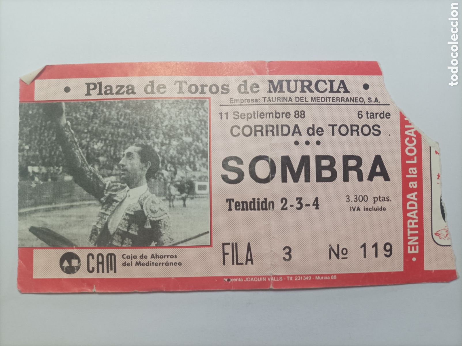 Coleccionismo de carteles: ENTRADA TOROS MURCIA 1988. - Foto 1